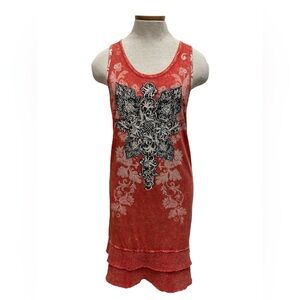 3/$15 Vintage Y2K 2000’s Floral Cross Embellished Red Dress Bling Women’s Large